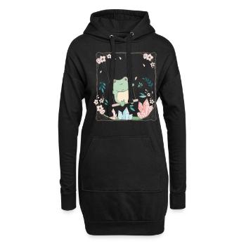 Cottagecore Esthétique Kawaii Grenouille Fleur de Cerisier - Sweat-shirt à capuche long Femme - noir - Devant