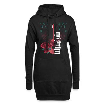 Gitarre Musiknoten Klaviertasten Rote Rosen Blume - Hoodie-Kleid - Schwarz - Vorne