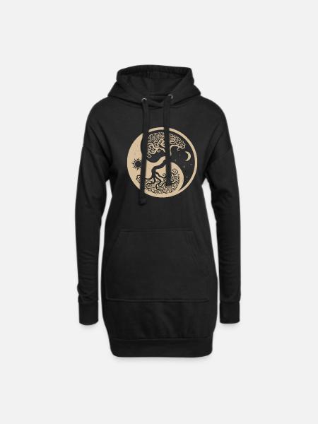 Yin Yang Bonsai Tree Rétro Japanese Zen Bouddhiste - Sweat-shirt à capuche long Femme - noir