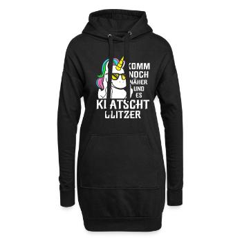 Komm Noch Näher und Es Klatscht Glitzer Einhorn - Hoodie-Kleid - Schwarz - Vorne