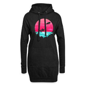 Retro Sunrise Kitesurfer Silhouette Kiteboard Kite - Hoodie Dress - black - Front