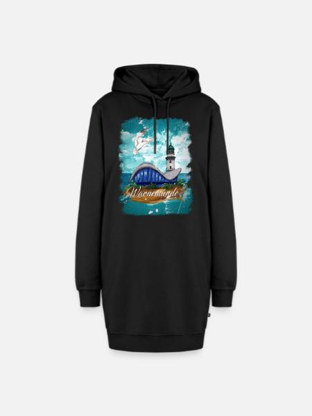 Warnemünder Teepot und Leuchtturm mit Möwe - Hoodie-Kleid - Schwarz
