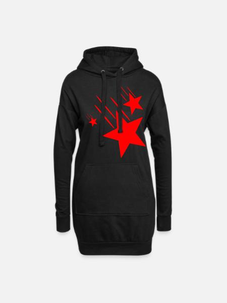 Rote Sterne - Hoodie-Kleid - Schwarz