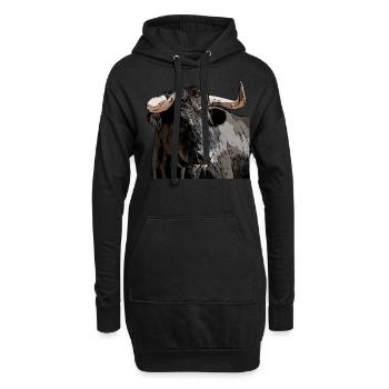 Stier Bulle Kuh Tier Motiv Aufdruck Ochse - Hoodie-Kleid - Schwarz - Vorne