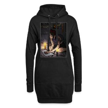Mit Spirituosen im Gespräch drucken - Hoodie-Kleid - Schwarz - Vorne