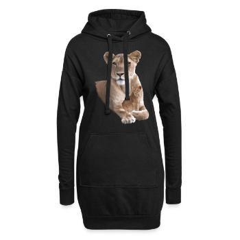 Löwen-Mama mit Baby - Raubkatze - Katze - Afrika - Hoodie-Kleid - Schwarz - Vorne