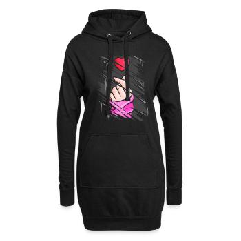 K-Pop Music Finger Heart Symbol Torn Design - Sweat-shirt à capuche long Femme - noir - Devant