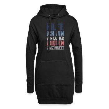 Hilfe ich bin von lauter Idioten umzingelt - Hoodie-Kleid - Schwarz - Vorne