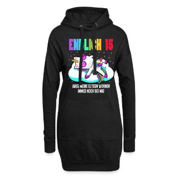 15. Geburtstag Mädchen Geschenk lustig Einhorn - Hoodie-Kleid - Schwarz - Vorne