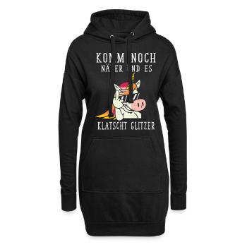 Einhorn, Komm noch näher und es klatscht Glitzer - Hoodie-Kleid - Schwarz - Vorne