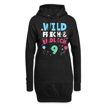 9. Geburtstag Wild, Frech & Endlich 9 Jahre - Hoodie-Kleid - Schwarz - Vorne