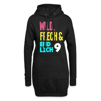 9. Geburtstag Wild, Frech & Endlich 9 Jahre - Hoodie-Kleid - Schwarz - Vorne