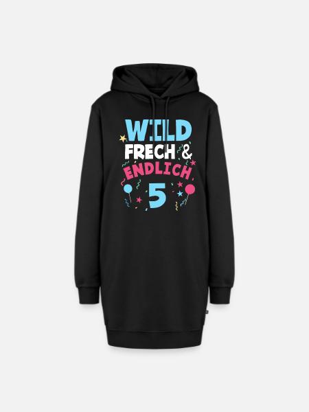 5. Geburtstag Wild, Frech & Endlich 5 Jahre - Hoodie-Kleid - Schwarz