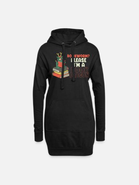 Bücherwurm, Bitte Ich Bin Ein Buch-Drache - Hoodie-Kleid - Schwarz