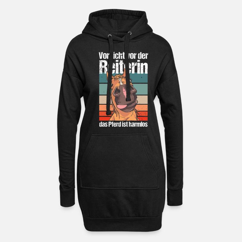 Vorsicht vor der Reiterin das Pferd ist harmlos - Hoodie-Kleid - Schwarz