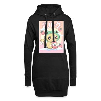 Japanese Aesthetic Kawaii Katze Frog Erdbeermilch - Hoodie-Kleid - Schwarz - Vorne