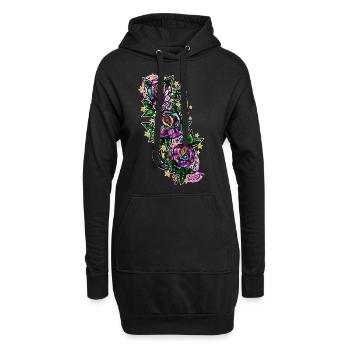 Rose/Noten/Schmetterlinge - Hoodie-Kleid - Schwarz - Vorne