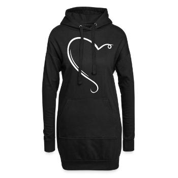 Demi-cœur blanc - Sweat-shirt à capuche long Femme - noir - Devant