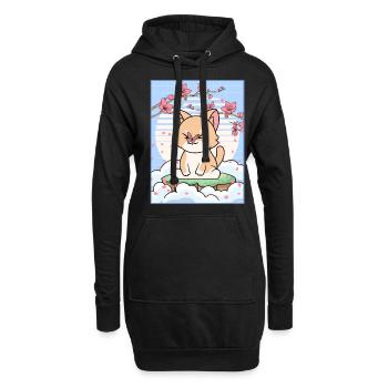 Esthétique japonaise Kawaii Chat Cherry Blossom Gesche - Sweat-shirt à capuche long Femme - noir - Devant