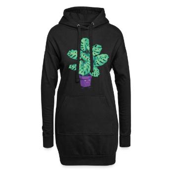 Pflanzen Topfpflanze Monstera Cartoon Zeichnung - Hoodie-Kleid - Schwarz - Vorne