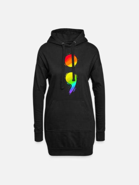 Kleurrijke puntkomma voor bewustzijn van de geestelijke gezondheid - Hoodiejurk - zwart