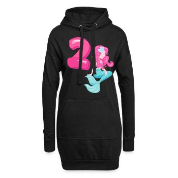 2ème anniversaire Fille 2 ans Mermaid Party - Sweat-shirt à capuche long Femme - noir - Devant