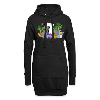 7ème anniversaire 7 ans Dino Dinosaur Fan - Sweat-shirt à capuche long Femme - noir - Devant