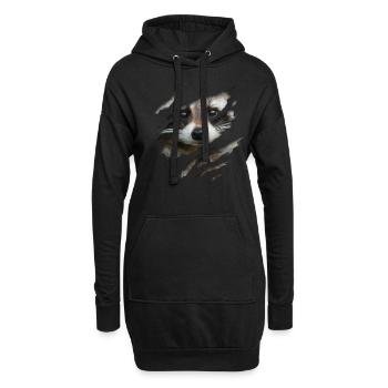 Waschbär-Gesicht Süßer Waschbär Zerrissen Riss - Hoodie-Kleid - Schwarz - Vorne