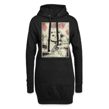 Maneki Neko Cat Japonais Esthétique Vintage Ges - Sweat-shirt à capuche long Femme - noir - Devant