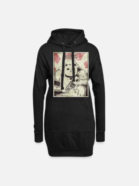 Maneki Neko Katze Japanisch Ästhetisch Vintage Ges - Hoodie-Kleid - Schwarz