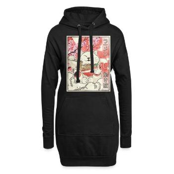 Maneki Neko Cat Ramen Esthétique Japonaise Ges - Sweat-shirt à capuche long Femme - noir - Devant