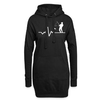 Herzschlaglinie Mit Hobbyfischer Weisses Design - Hoodie-Kleid - Schwarz - Vorne