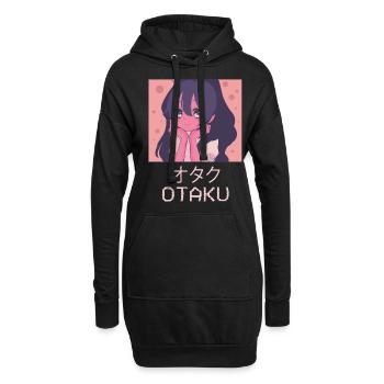 Otaku Anime Mädchen Japanisch Vaporwave Ästhetisch - Hoodie-Kleid - Schwarz - Vorne