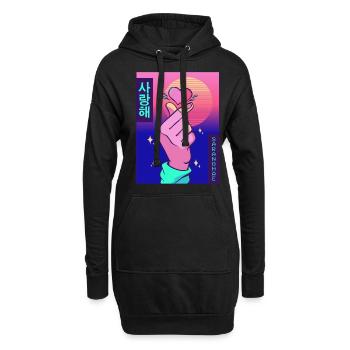 Finger Herz Vaporwave Ästhetische Saranghae Gesche - Hoodie-Kleid - Schwarz - Vorne