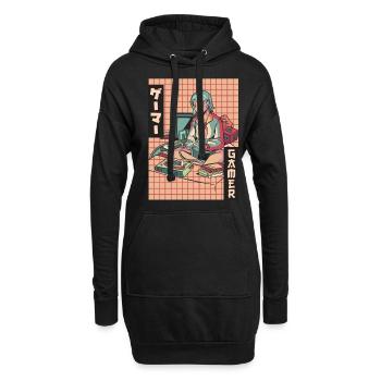 Gamer Anime Girl Vaporwave Ästhetisches Gaming Ges - Hoodie-Kleid - Schwarz - Vorne