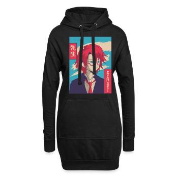 Sensei Anime Junge Japanisch Vaporwave Ästhetische - Hoodie-Kleid - Schwarz - Vorne