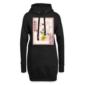 Maneki Neko Cat Tokyo Japon Affiche Cadeau - Sweat-shirt à capuche long Femme - noir - Devant