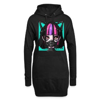 Cyborg Anime Girl Neko Girl Cyber Punk Cyber - Sweat-shirt à capuche long Femme - noir - Devant