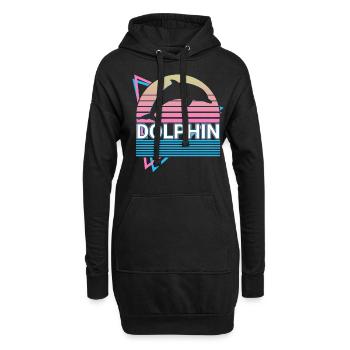 Cadeau rétro dauphin - Sweat-shirt à capuche long Femme - noir - Devant