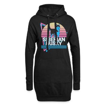 Cadeau rétro Husky Sibérien - Sweat-shirt à capuche long Femme - noir - Devant