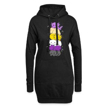 Nichtbinäre Flagge LGBTQ Kawaii Axolotl Stapel - Hoodie-Kleid - Schwarz - Vorne