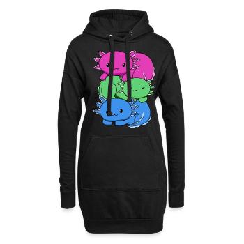 Polysexuelle Flagge Axolotl Haufen Kawaii - Hoodie-Kleid - Schwarz - Vorne