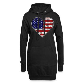 US -patriotisches Herz Mit Der USA Flagge 4. Juli - Hoodie-Kleid - Schwarz - Vorne
