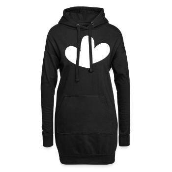 Double Coeur Blanc - Sweat-shirt à capuche long Femme - noir - Devant