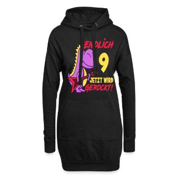 Dinosaurier 9. Geburtstag Gitarre Mädchen Geschenk - Hoodie-Kleid - Schwarz - Vorne
