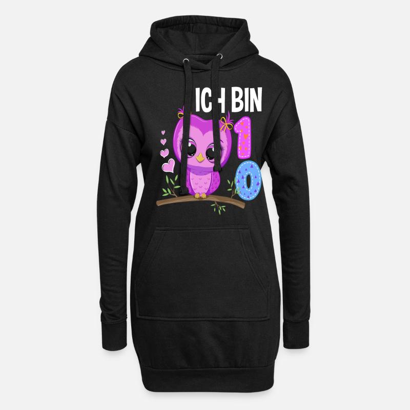 Ich Bin 10 Eule 10. Geburtstag Eulen Mädchen - Hoodie-Kleid - Schwarz