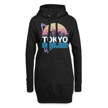 Tokyo City Skyline Cityscape Rétro - Sweat-shirt à capuche long Femme - noir - Devant