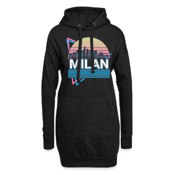 Milan City Skyline Cityscape Rétro - Sweat-shirt à capuche long Femme - noir - Devant
