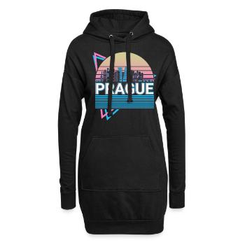 Praque City Skyline Paysage urbain Rétro - Sweat-shirt à capuche long Femme - noir - Devant
