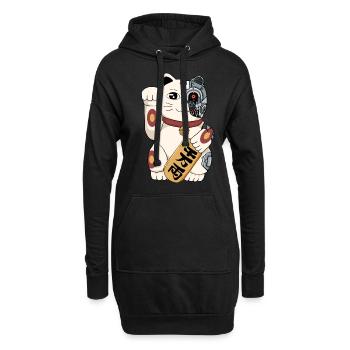 Cyborg Maneki Neko Katze Cyber-Ästhetik - Hoodie-Kleid - Schwarz - Vorne